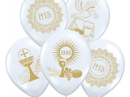 Balloons with Print "Communion White Mix" - 5 Pcs