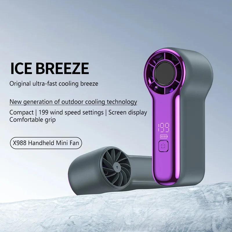 High Speed Mini Handheld Small Fan 199 Wind Speed TYPE-C Charging Battery Life Turbo Portable LED Screen Display Outdoor Fan2026