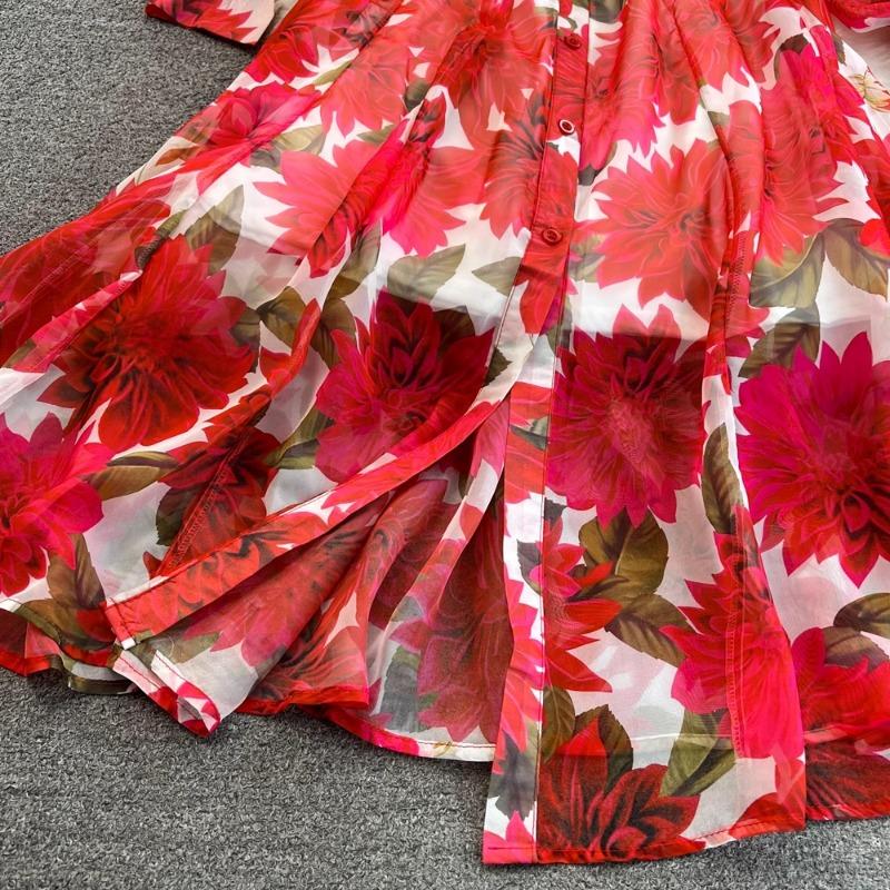 Camisole Dress for Holiday Temperament Floral Chiffon Vestidos Bandage Print Femme Robe Korean Casual Office Lady Ropa Mujer