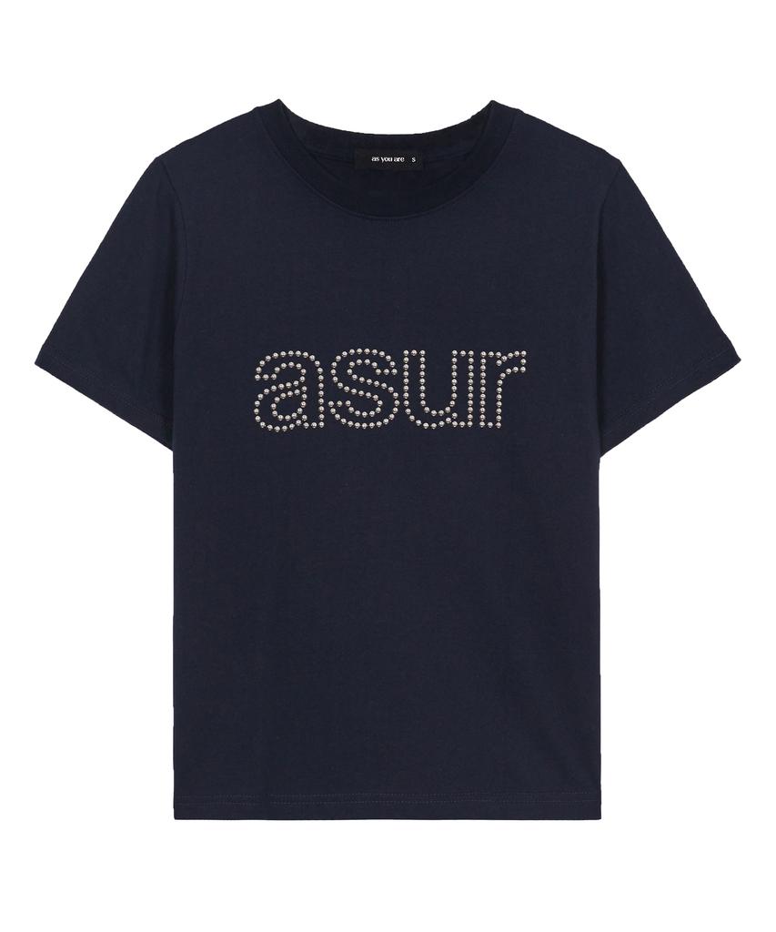 Aejeuyua Au Hotfix Loose Crop T-Shirt Navy