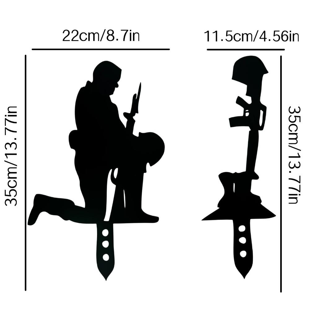 2pcs Metal Wrought Iron Garden Stakes - Land Defense Army Outdoor Garden Decorations, Plug-In Commemorative Sign for Yard