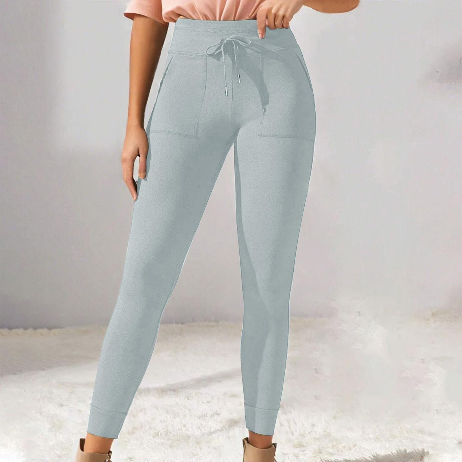 

Женские однотонные повседневные брюки с высокой талией и шнуровкой, эластичные облегающие длинные брюки для бега и фитнеса L