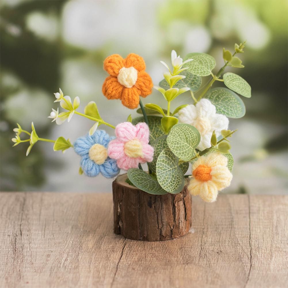 Hand-Knitted Rose Flowers Home Decoration Valentine's Day Gift Handmade Crocheted Flowers Bouquets flowerpot Desktop Ornament