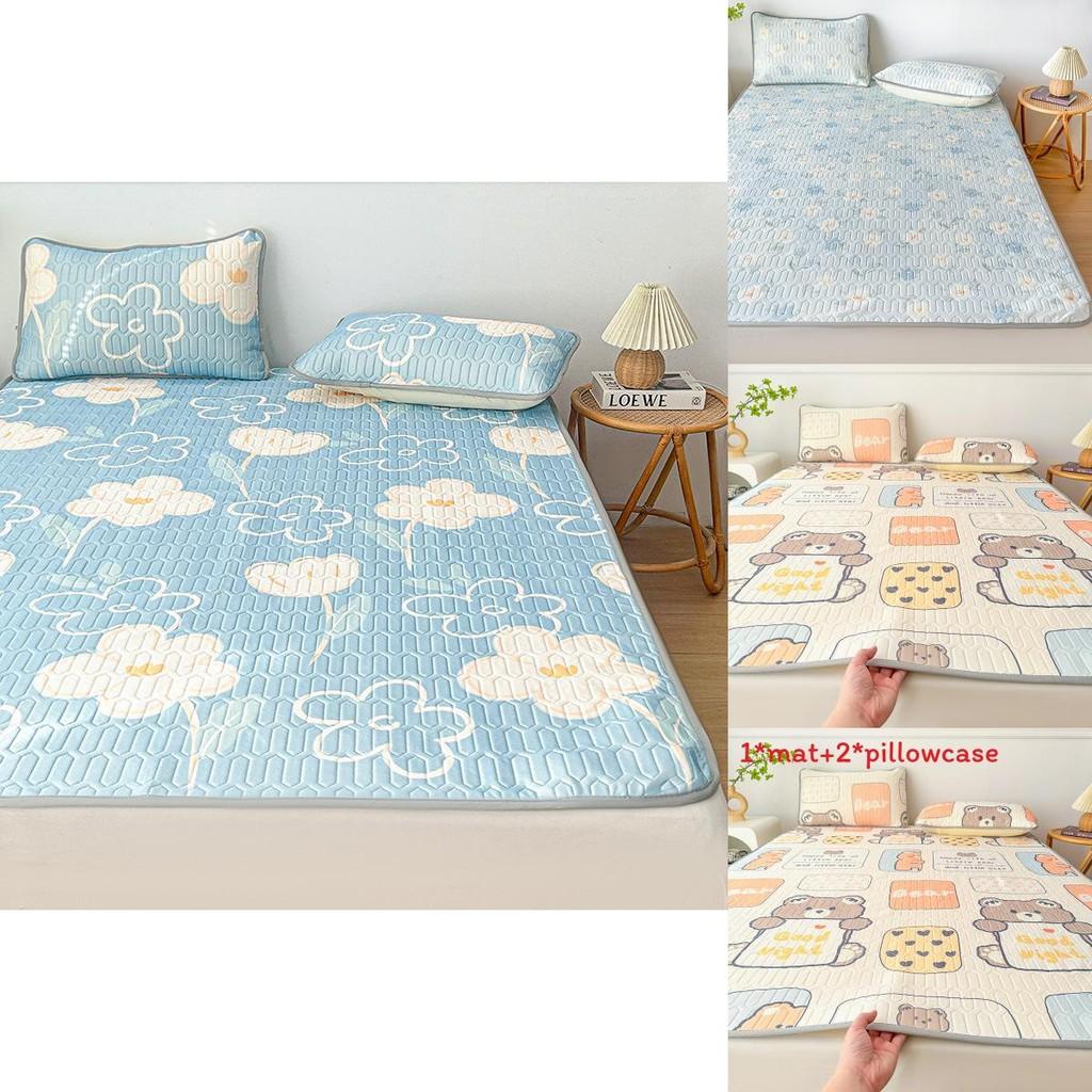 Summertime Bear Butterfly Dog Flower Patternlatex Bed Mat With Waterproof Print Material And Soft Pillowcases