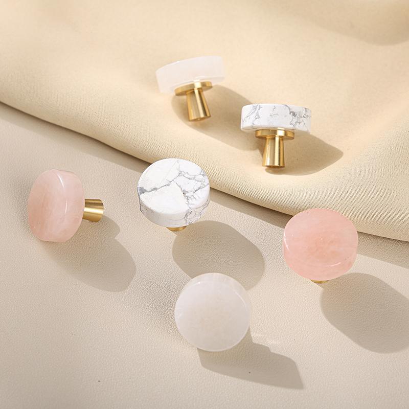 Natural Stone Brass Knob Circular Furniture Wine Cabinet Drawer Door Handle Nordic Style White Single Hole Small Handle