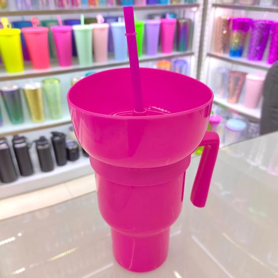 Snack And Drink Cup with Straw Lightweight Stadium Tumbler Portable Reusable Snack Tumbler Bowl for Family Gatherings Picnics