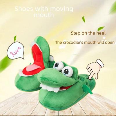 Pantoufles en Peluche Crocodile Bouche Ouverte - Pantoufles en Coton Amusantes pour Marcher - Cadeau Parfait pour les Petites Amies et les Meilleures Amies