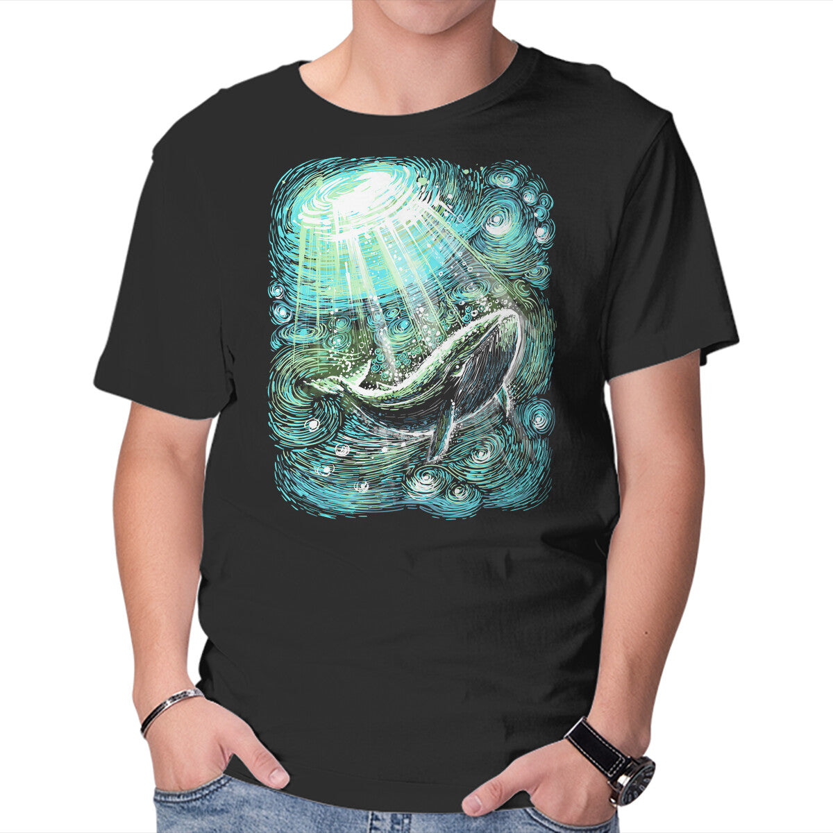 Unisex Crew Neck T-Shirt Starry Whale Graphic Short Sleeve Casual Tee XXL