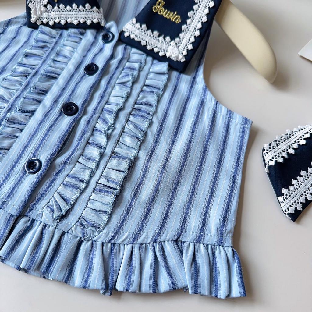 Girls' Cute Sleeveless Lace Top and Pleated Skirt Set - Summer Fashion