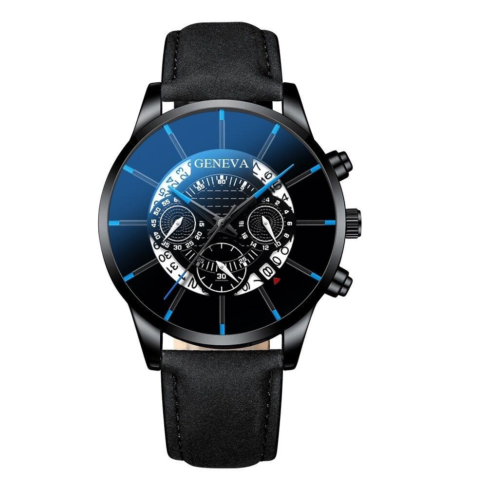 Geneva Steel Strap Watch Men S Fashion Premium Calendar Quartz Watch Leather Strap