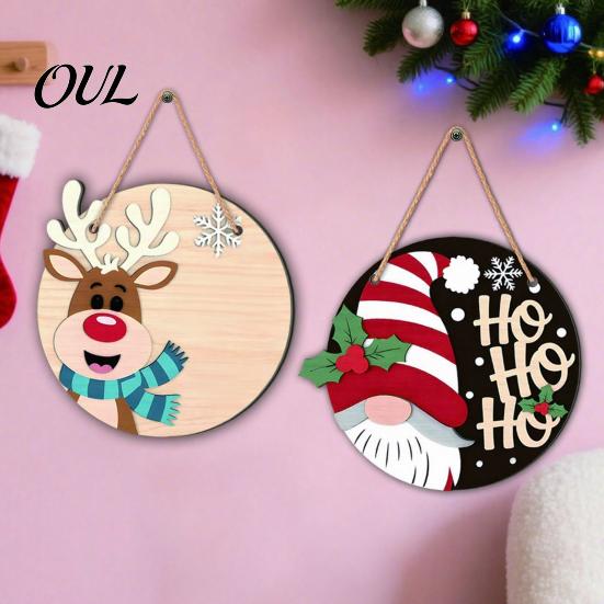 Retro Truck Xmas Signs 2D Christmas Wooden Door Hanger Ornaments, Santa Snowman Reindeer Welcome Wall Festive Front Sign, Rustic Farmhouse Tree