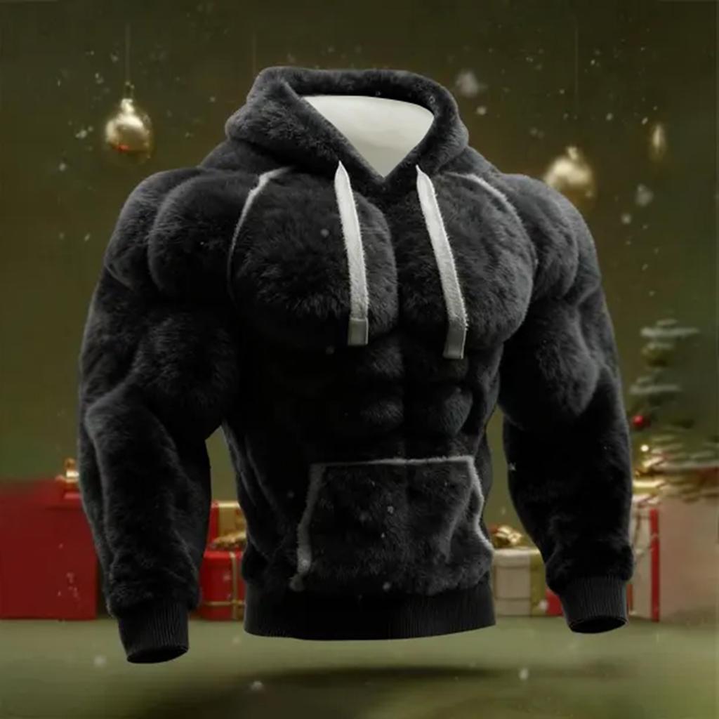 Men's Christmas Muscle Ugly Print Long-Sleeve Casual Sports Hooded Sweatshirt