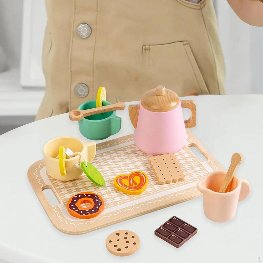 Children's Tea Party Play Set for Ages 3 to 5 with Wooden Teacups