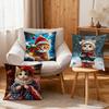 Cute Fashion Winter Christmas Cat Art Soft Pillowcase for Sofa Home Living Room Bedside Decor Pillow Cover Gift Party Hogar