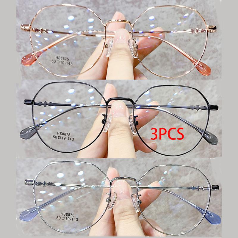 3PCS Blue Light Blocking Glasses Women Myopia Eyewear Round Metal Frame Computer Glasses Girls Shortsighted