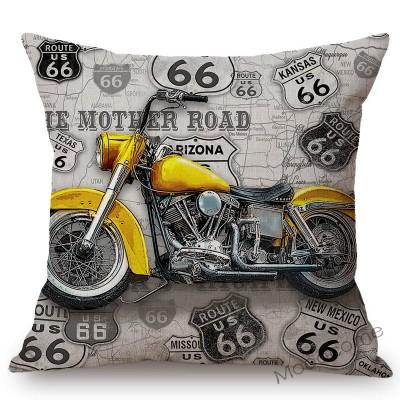 Classic Us Route 66 Vintage Motorcycle Poster Art Home Decorative Pillow Cover Retro American Style Cotton Linen Cushion Covers