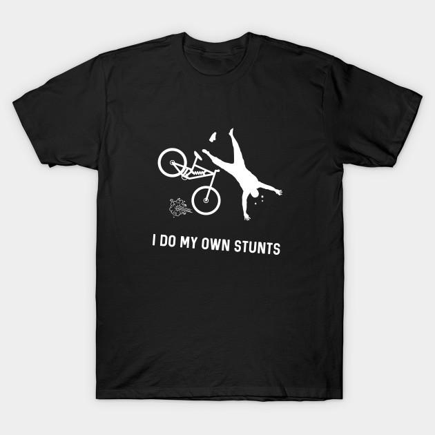 

Men Black Print T-shirt I Do My Own Stunts Downhill Mountain Bike No-Cut Transfer Paper Print Cotton Tshirt M чорний