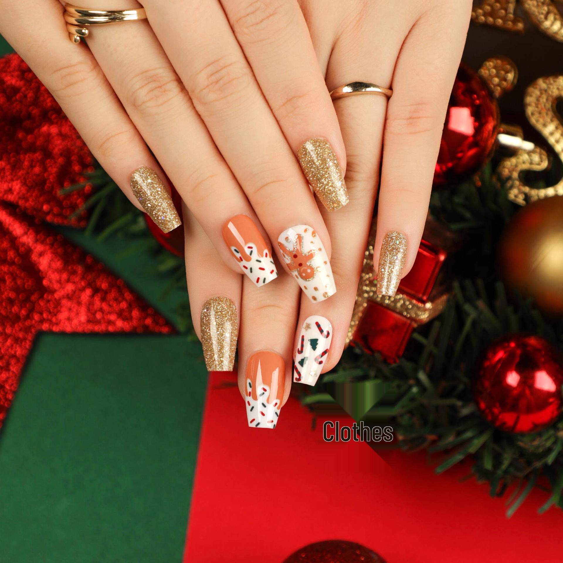 Christmas Elk Detachable Wearable Ballet False Nails - Festive Nail Tips