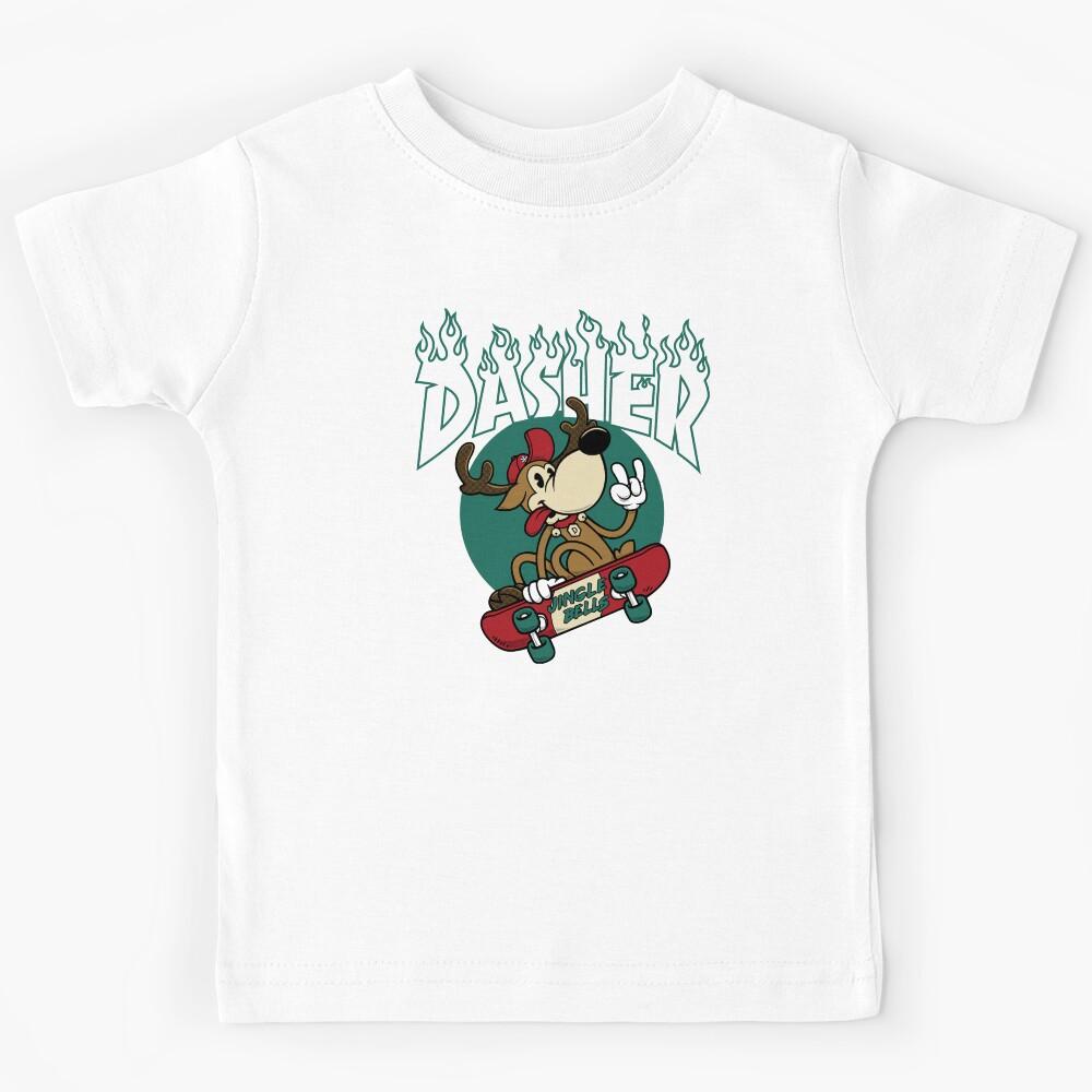 Dasher - Skateboarding Reindeer - Funny Xmas Cartoon Kids T-Shirt 150