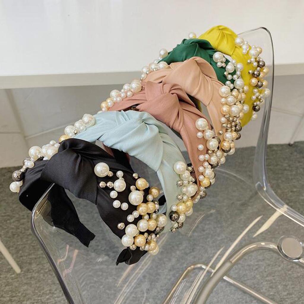PROLY Nová Móda Dámské Vlasové Doplňky Široká Čelenka do Vlasů s Mixem Perel Barokní Vlasová Ozdoba Pro Dospělé S Uzlem Uprostřed