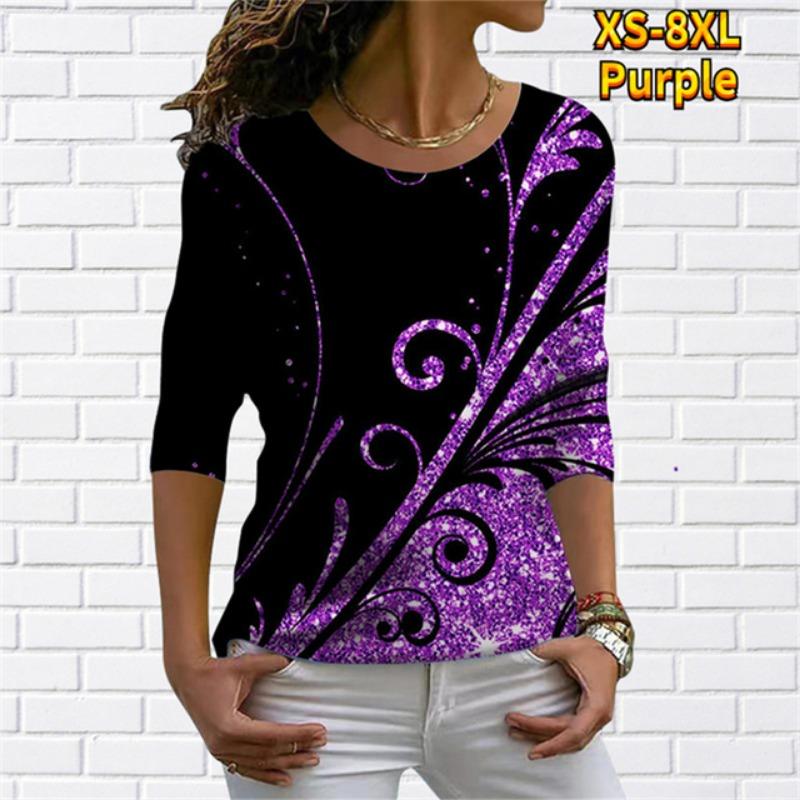 Women's T Shirt Characteristic Diagonal Neck Irregular Flower Digital 3D Print Ladies Wear Fashion Street Harajuku Ladies Tee