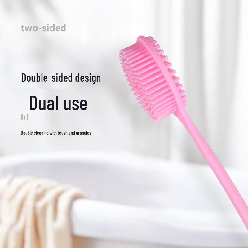 Dual-Sided Silicone Back Scrubber: Long-Handled, Thickened Bathroom Brush with Customizable Colors