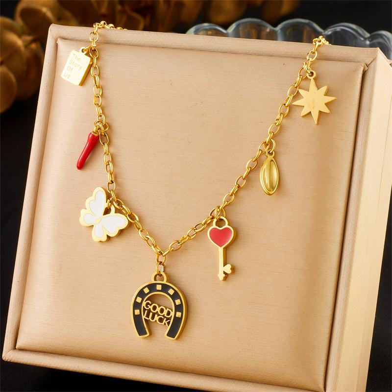 Stainless Steel Dopamine Bowknot Heart Elephant Necklace Women's Neck Chain Holiday Gifts