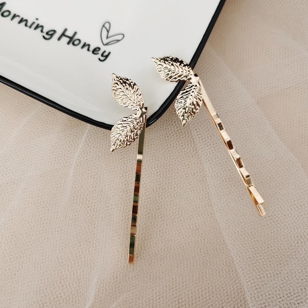 Gold Color Metal Leaf Hair Clip Girls Hairpin Barrette Flowers Rhinestone Hairpins Women Accessories Jewelry Gifts