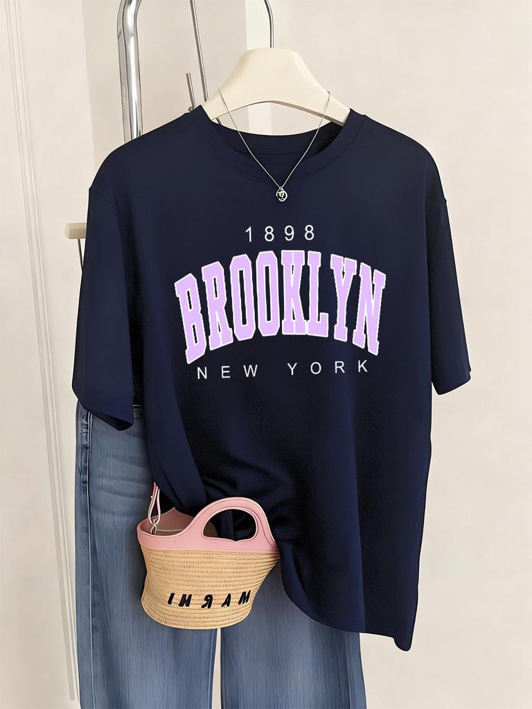 Brooklyn New York Letter Printed TShirts Women Basics Soft Short Sleeve Tops ONeck Loose T Shirts Summer Casual Womans Clothes