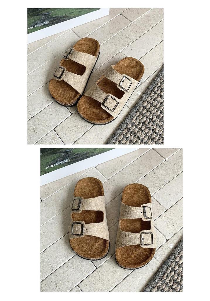 Children's Birkenstock Cork Fabric Retro Double Buckle Sandals - Thick Sole, Non-Slip, Summer Outdoor Shoes for Boys.