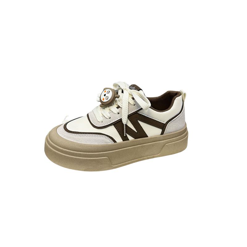 

Мода 2024 года, новые кожаные женские осенние кроссовки на толстой подошве, женские массивные кроссовки на платформе, модные дышащие однотонные вулканизированные туфли 40 хаки