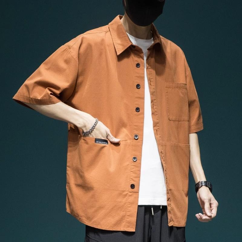 Workwear Shirt Summer High-end Short Sleeved Shirt Men's Loose Oversized Lapel Top