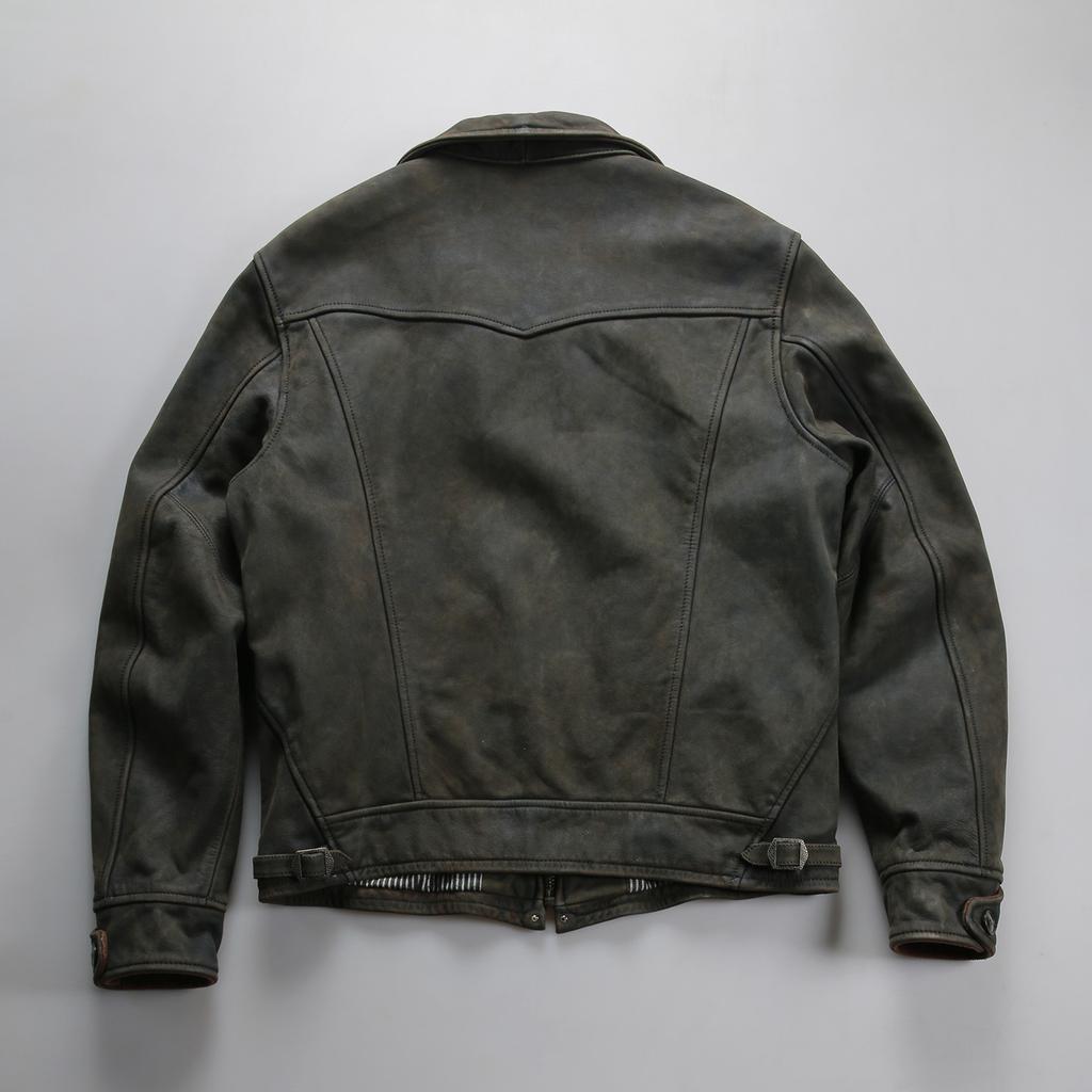 Old matte yellow cowhide Mendoza motorcycle jacket American retro four-pocket men's short leather leather jacket