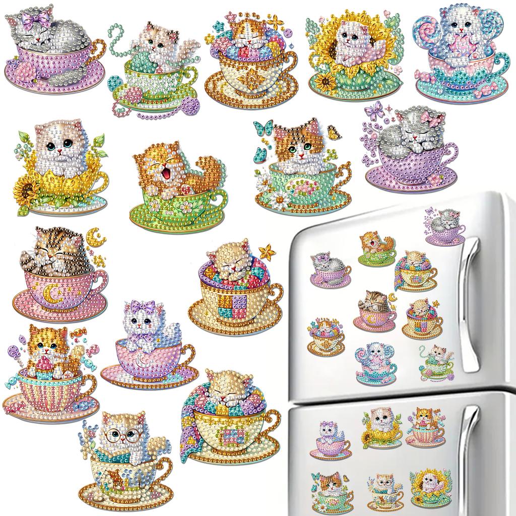 15 Stück 2D/Flaches Acryl DIY Diamantmalerei Kühlschrankmagnet-Set Speziell geformter Diamant Kühlschrank Briefkasten Heimdekoration DIY Bastelbedarf