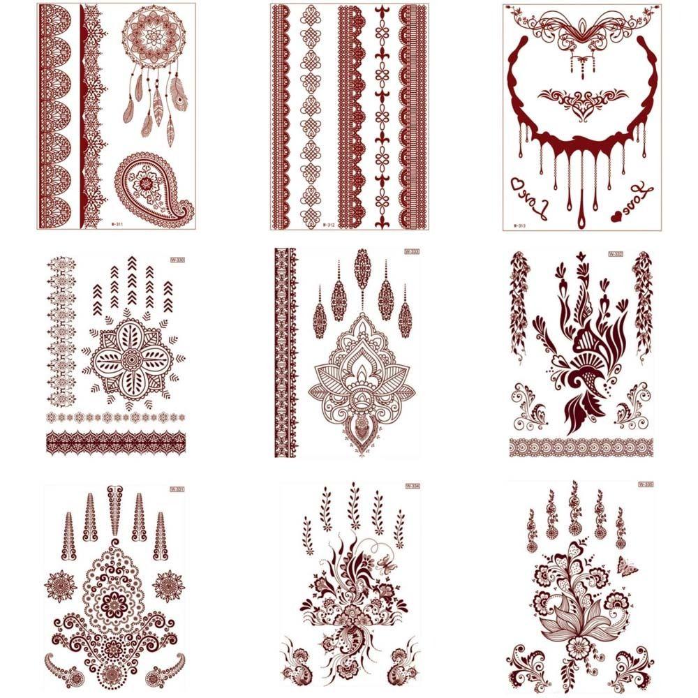Lace Fake Tattoo Henna Tattoo Stickers Legs Arm Red Henna Tattoo Decals Temporary Tattoo  Girls