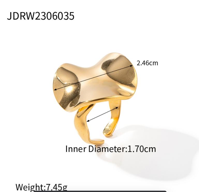 Gold Color Stainless Steel Delicate Flower Rings for Women Fashionable Elegant Versatile Wide Finger Ring Daily Wear Jewelry