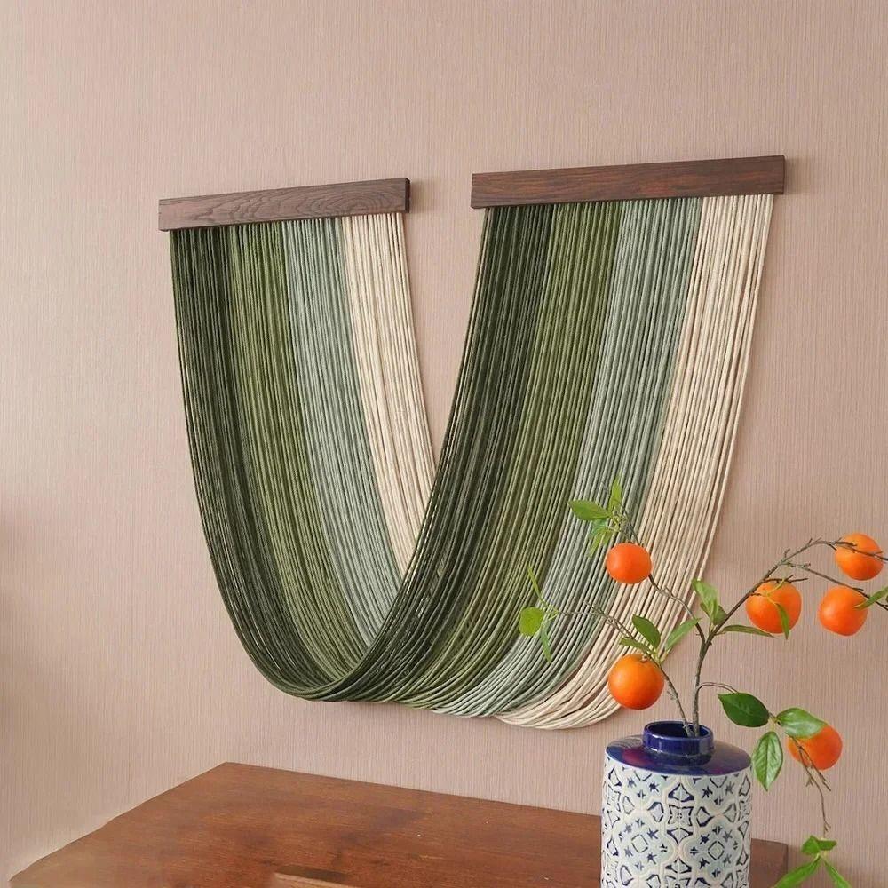 Hand-Woven Curtain Tapestry Wooden Cotton Rope Tapestry Boho Decor Wall Hanging Tapestry  Apartment