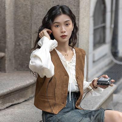 Vintage stil vest for kvinner, koreansk stil jakke retro yttertøy