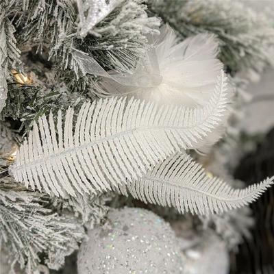 5Pcs Christmas Gold Powder Feather Leaf Glittered Spiky Fake Leaves Plant Ornaments Xmas Party Home Decoration