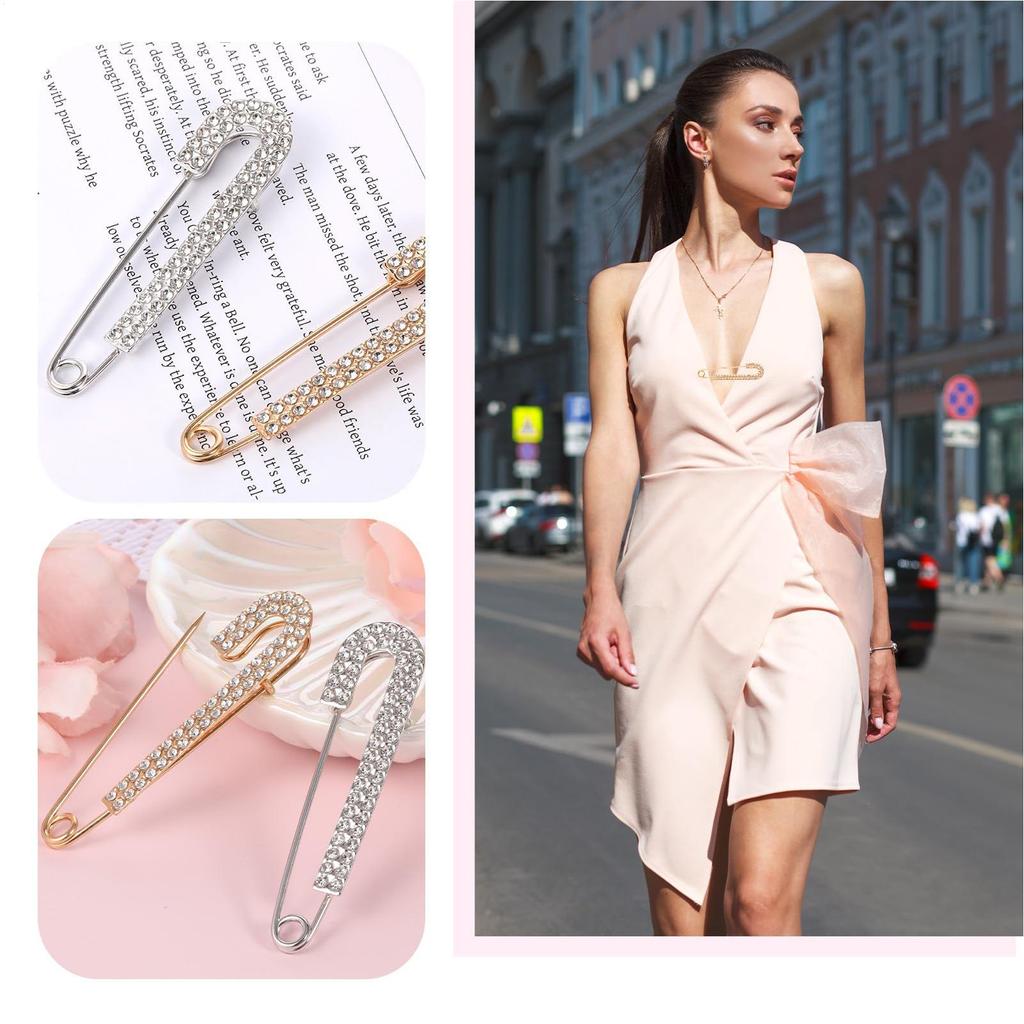 Safety Pin Brooch Brooch Pins for Women Fashion Anti-Exposure Zircon Tightener Rhinestone Clip Vintage for Women Evening Formal