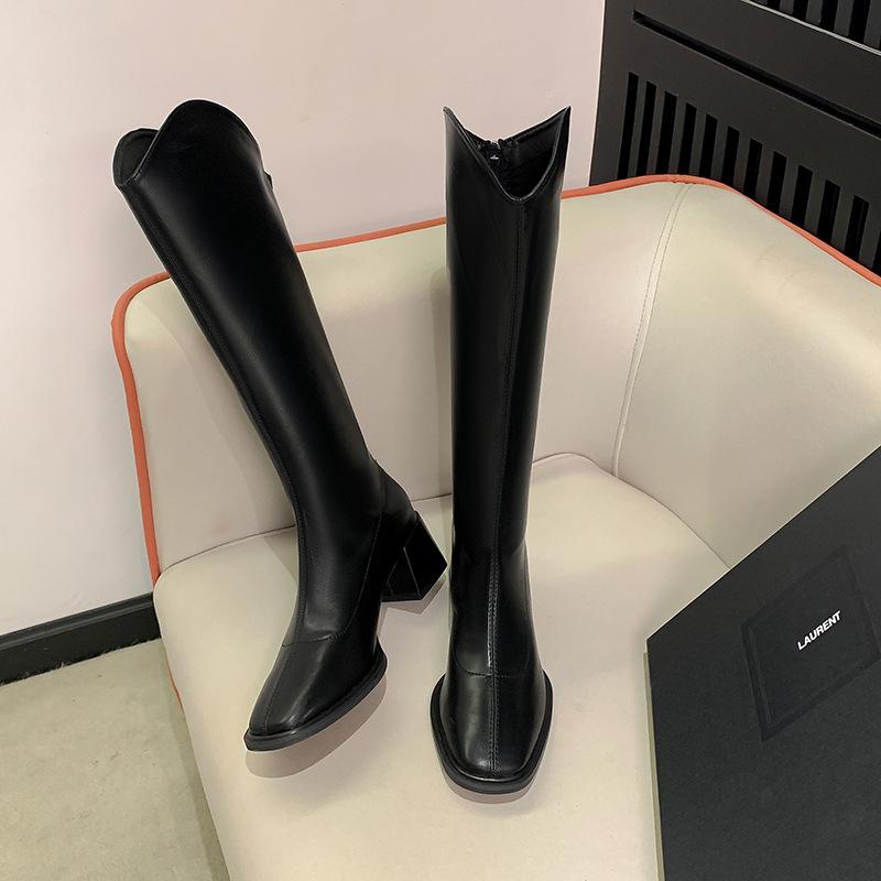 ~ White mouth boots for women's autumn and winter new white thick heels but knee high boots for women