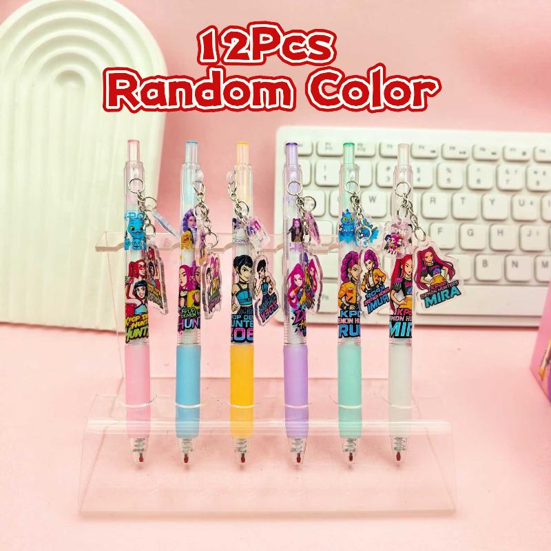 1/6/12Pcs Kpop Demon Hunters Gel Pen Student Writinng Draw 0.5Mm Pen Cartoon Acrylic Pendant Pen Stationery Chiristmas Gifts