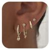 4Pcs/Set Chain Huggie Hoop Earrings Geometric Dangle Earring Set  Women Accessories