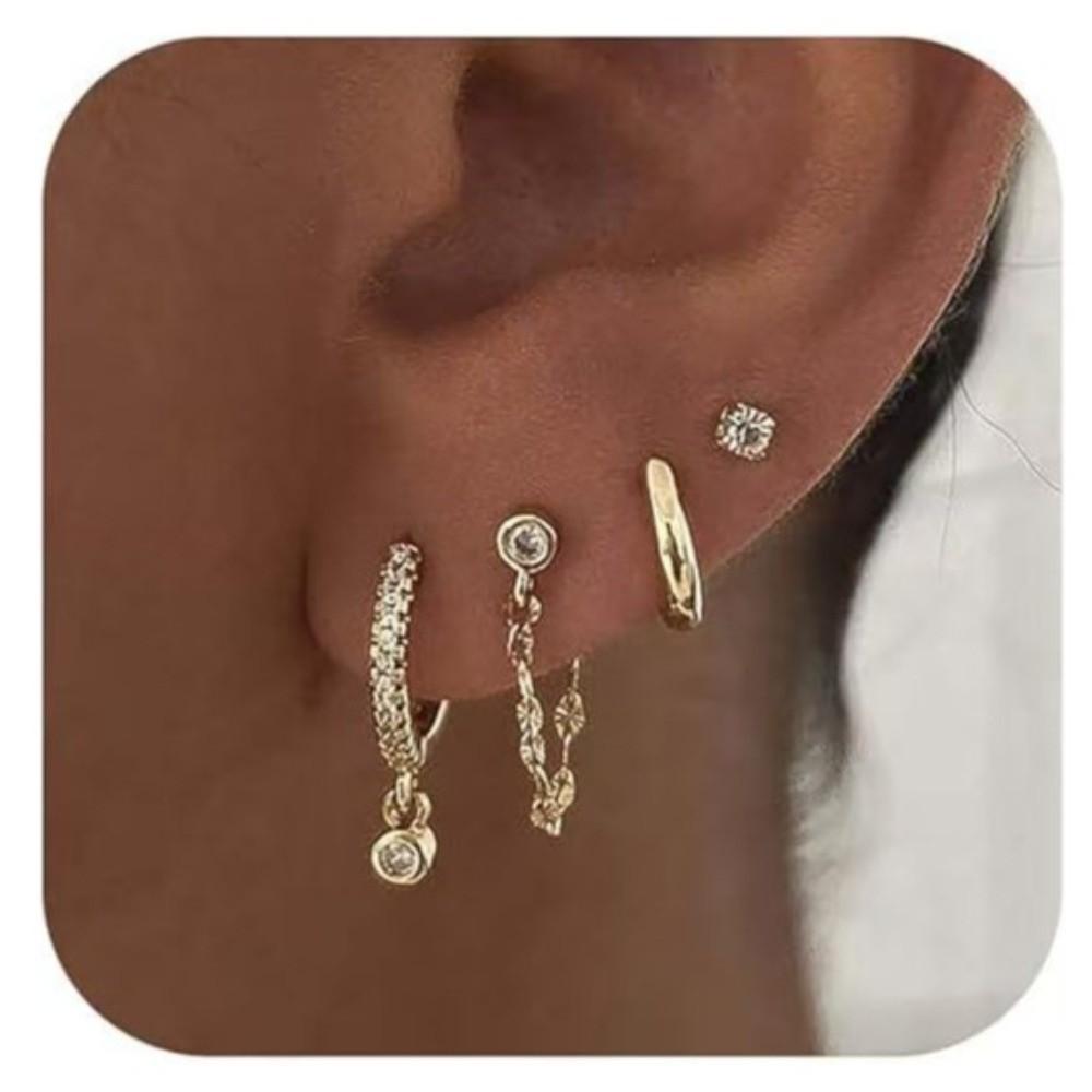 4Pcs/Set Chain Huggie Hoop Earrings Geometric Dangle Earring Set Women Accessories