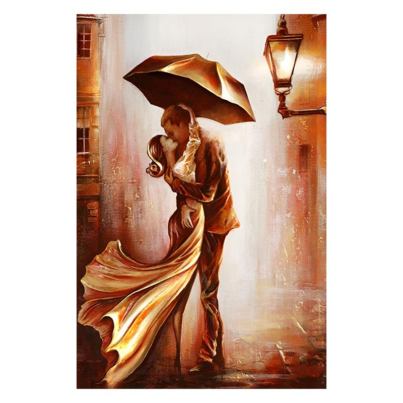 

Золотая пара с зонтиком, городской пейзаж, холст, живопись, постеры, принт, абстрактные романтические настенные художественные фотографии для комнаты, домашний декор 21x30cm No Framed