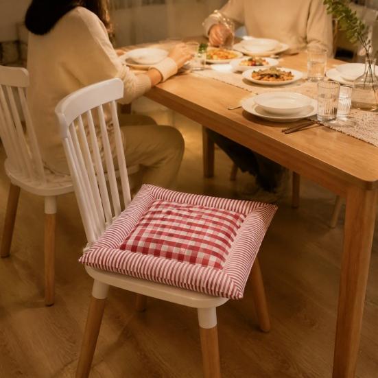 Cotton Linen Seat Pad Square Plaid Chair with Ties, Breathable Cushion, Buffalo for Hard Chairs Check Dining Cushion Home Office Chair, 16 X Inch Soft