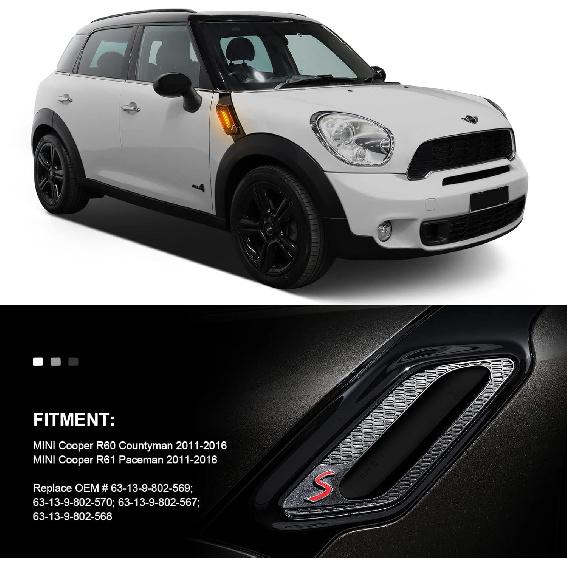 Sequential LED Side Marker Turn Signal Lights Compatible With BMW mini Cooper 2011-2016 R60 Countryman R61 Paceman, Smoked Lens Front Fender