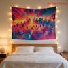 Large Tropical Sunset City Skyline Tapestry Wall Hanging Decorative Art Vibrant Palm Trees Neon Colors Bedroom Living Room Home