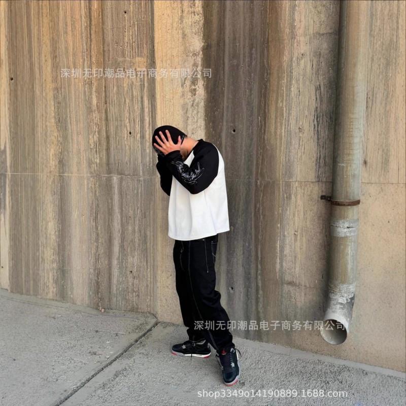 Loose Fit Streetwear Hoodie Black White Colorblock 3D Print Long Sleeve Top