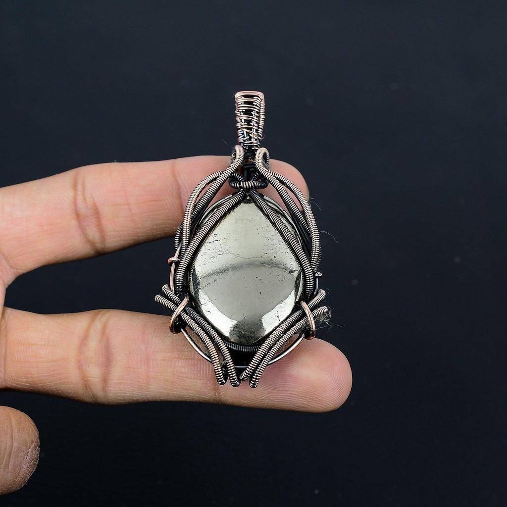 Golden Apache Pyrite Pendant, 999 Copper Wire Wrapped Pendant Handmade Gemstone Jewelry, Gifts For Wife Brand New Pendant
